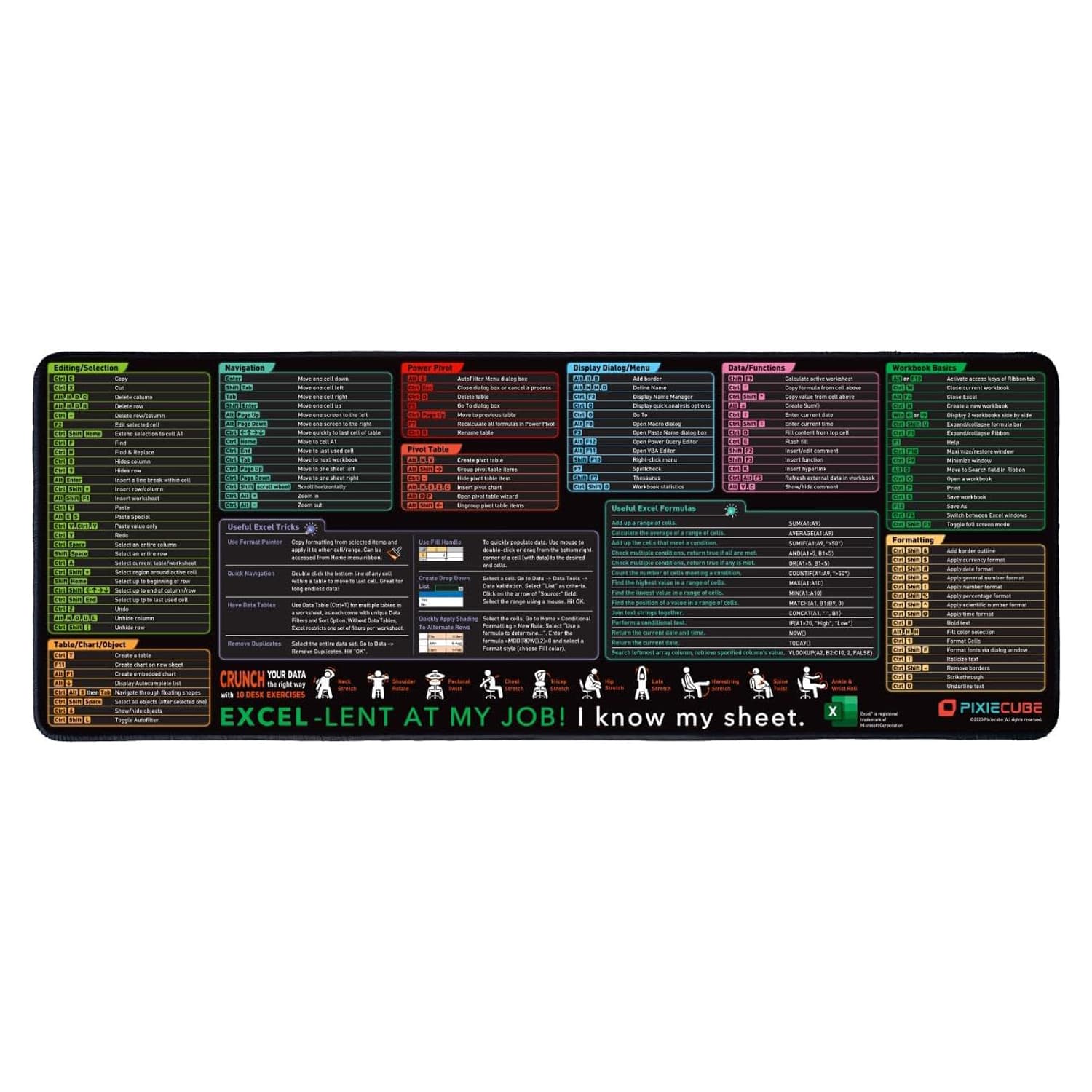 Excel Shortcuts Desk Mouse Mat