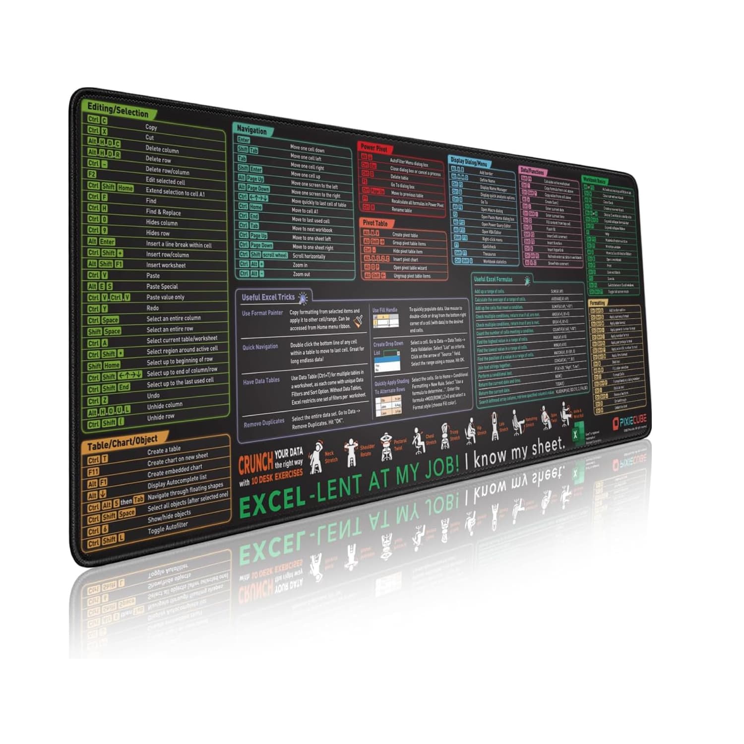 Large Excel Shortcuts Mouse Pad