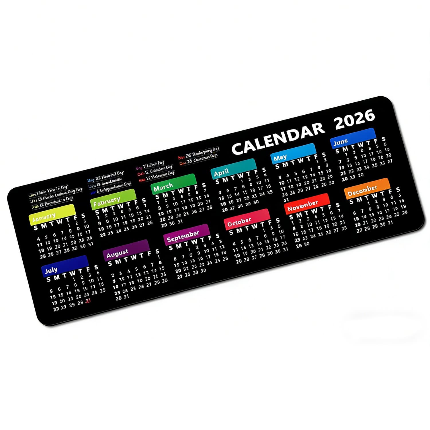 2026 Calendar Desk Mat with Non-Slip Base